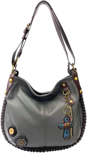 CHALA Handbag Charming Cross-body or Shoulder Convertible Large Hobo Bag - Grey