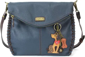 CHALA Vegan Leather Charming Crossbody Handbag with Sunflower Key Fob and Mini Wallet (Brown_ Ivory Cat Combo)
