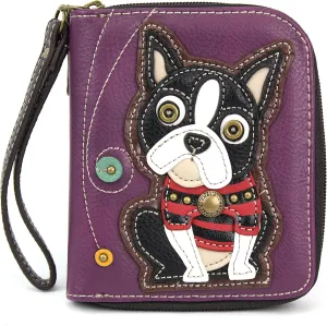 Charming Animal Theme Deluxe Zip around Wallet (Purple Boston Terrier)