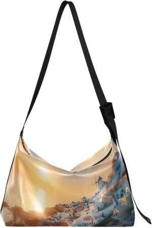 Charming Buildings Pattern Shoulder Bag for Women Waterproof PU Leather Hobo Bags Crossbody Purse with Zipper Closure