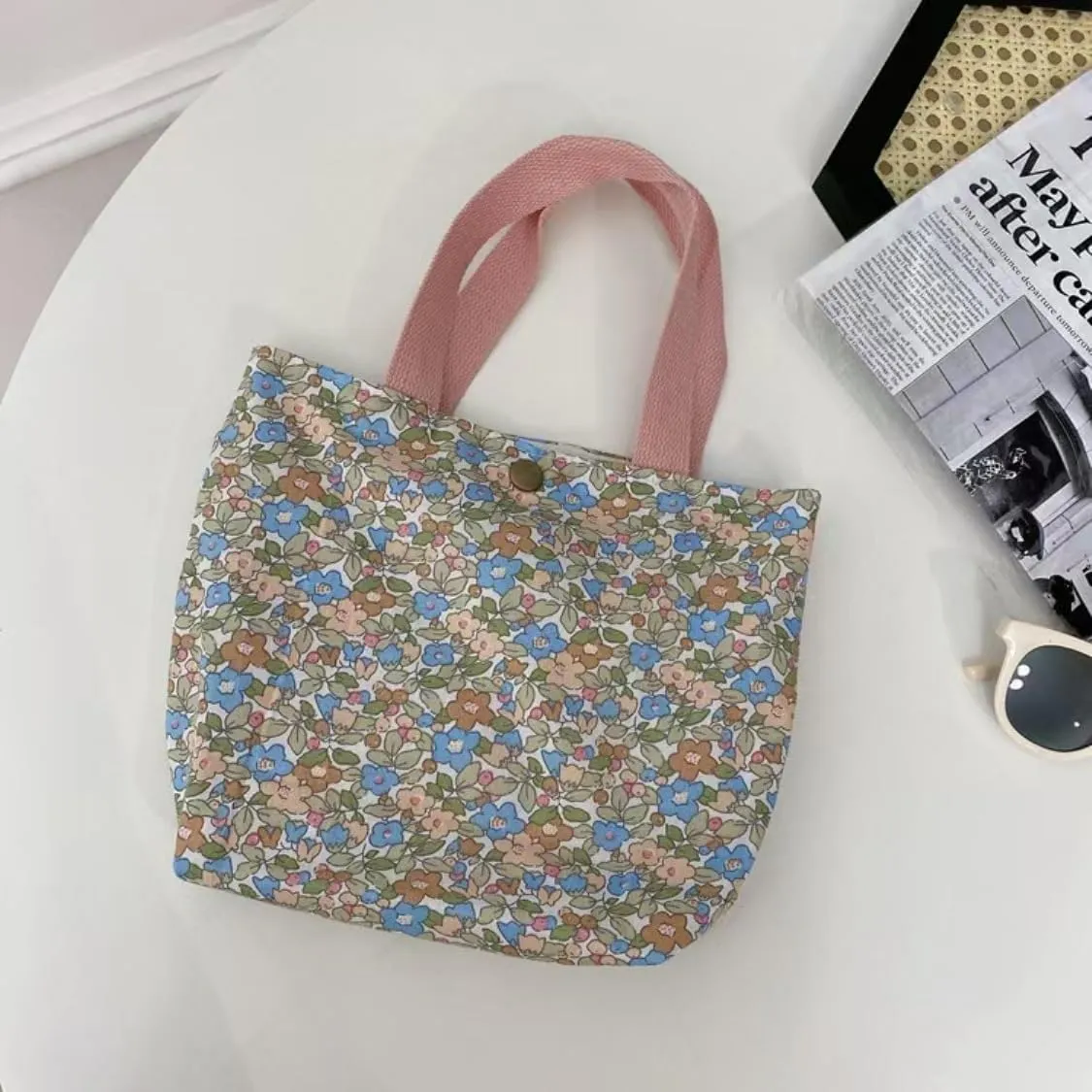Charming Floral Cloth Mini Tote Bag 9x8x3in