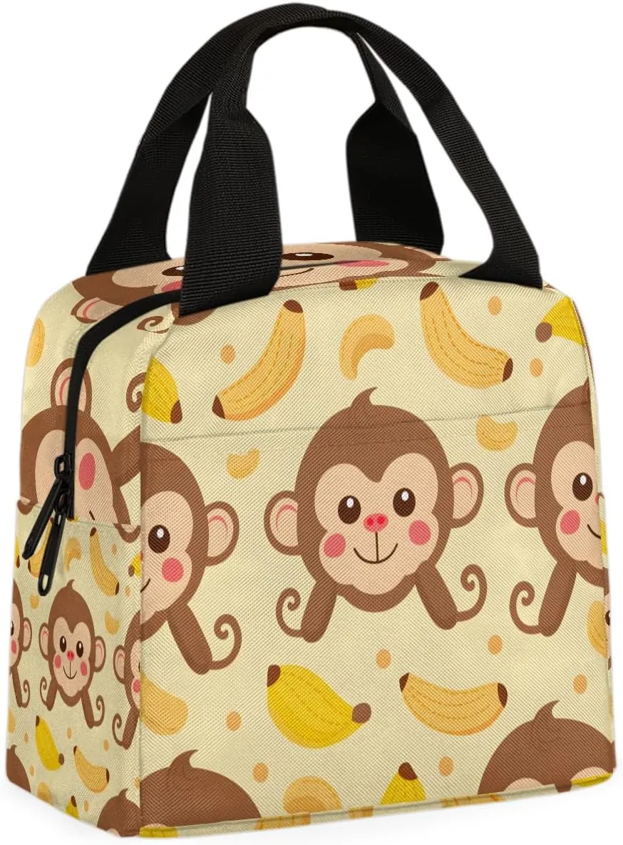 Charming Monkey Lunch Bag funny monkey Tote Lunch Bag Reusable Lunch Box Leakproof Cooler Bag