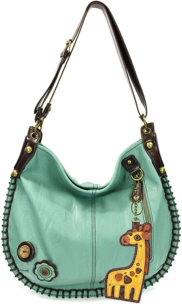Charming X-large Hobo/Xbody Convertible Handbags with Giraffe Keyfob (Teal)