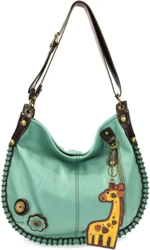 Charming X-large Hobo/Xbody Convertible Handbags with Giraffe Keyfob (Teal)