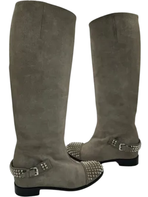 Christian Louboutin Egountina Gray Spike Suede Knee Boots Sz 39 $1500