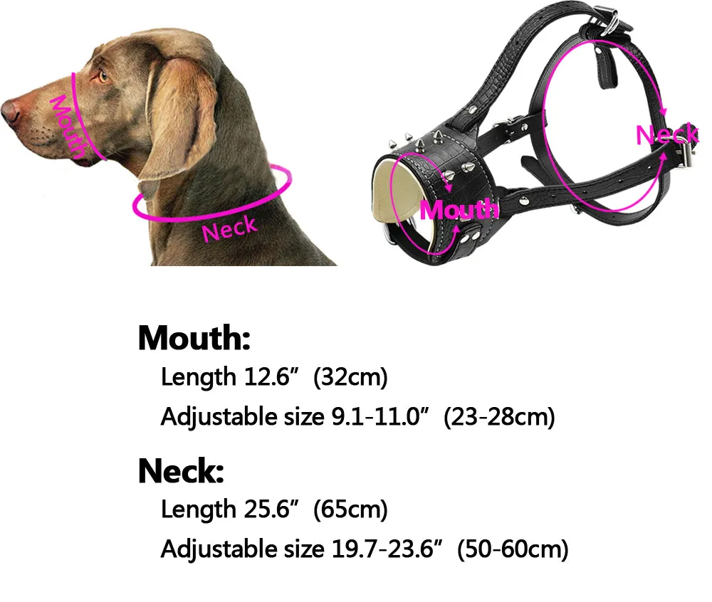 Cool Spiked Studded Pu Leather Dog Muzzle Anti Biting Padded Dogs Traning Muzzle No Bark Pet Mask For Pitbull Labrador