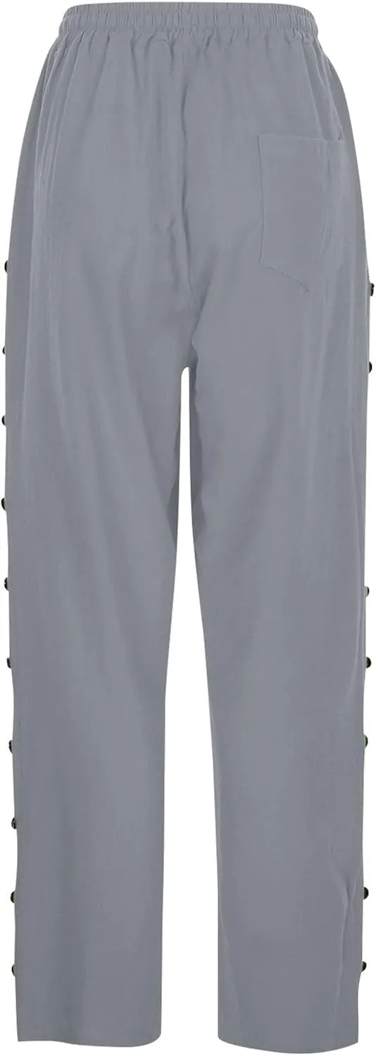 Cotton Linen Capri Pants for Women Boho Clothes Casual Summer Baggy Elastic Waisted Trousers Wide Leg Cropped Pants