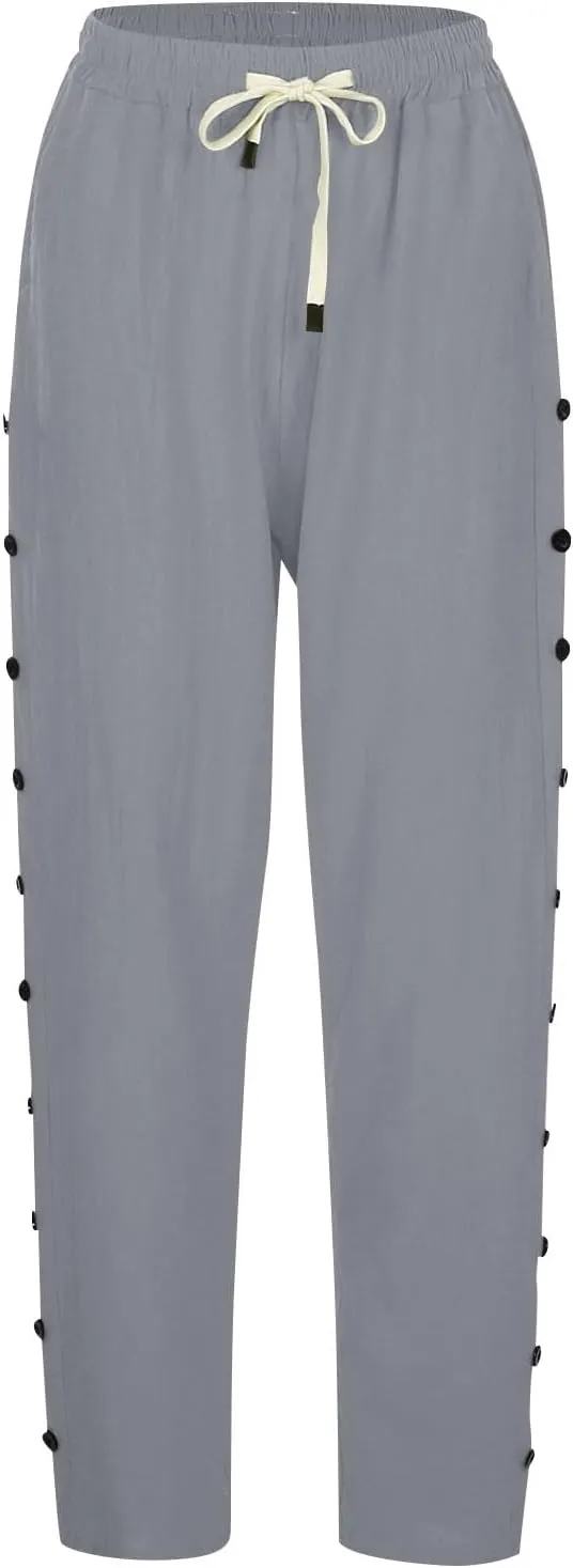 Cotton Linen Capri Pants for Women Boho Clothes Casual Summer Baggy Elastic Waisted Trousers Wide Leg Cropped Pants