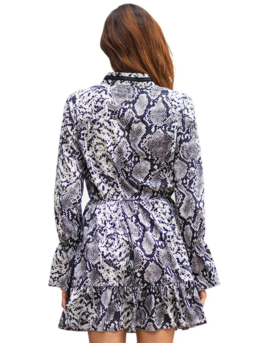 Deep V-neck Leopard Printed Long Sleeves Mini Dress