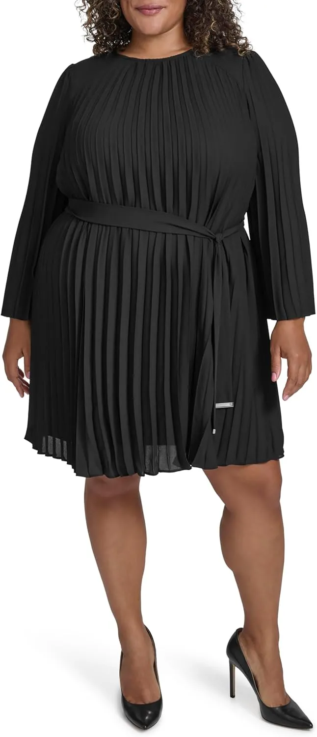 DKNY Women's Long Sleeve Tie A-line Mini Dress