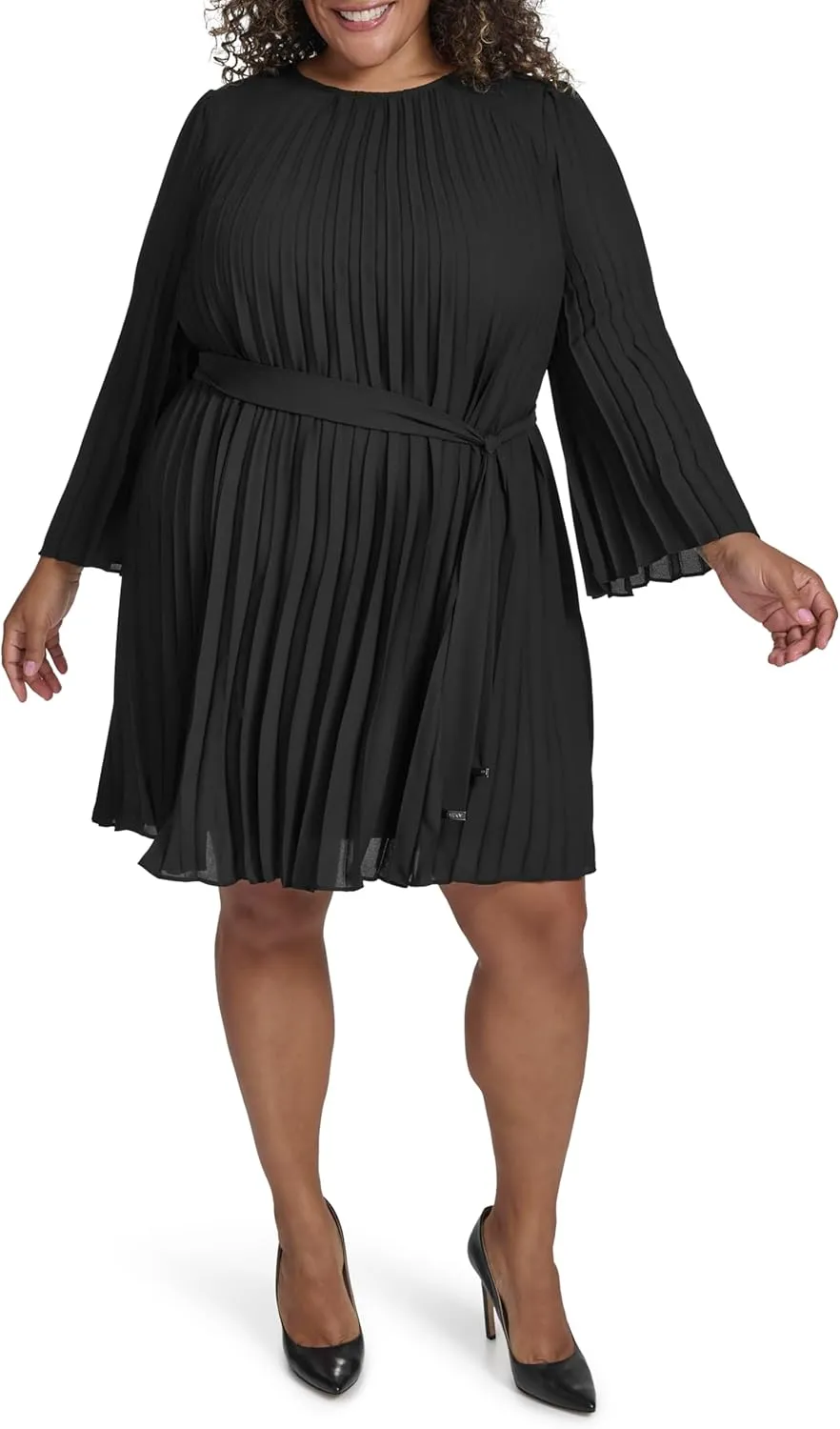 DKNY Women's Long Sleeve Tie A-line Mini Dress