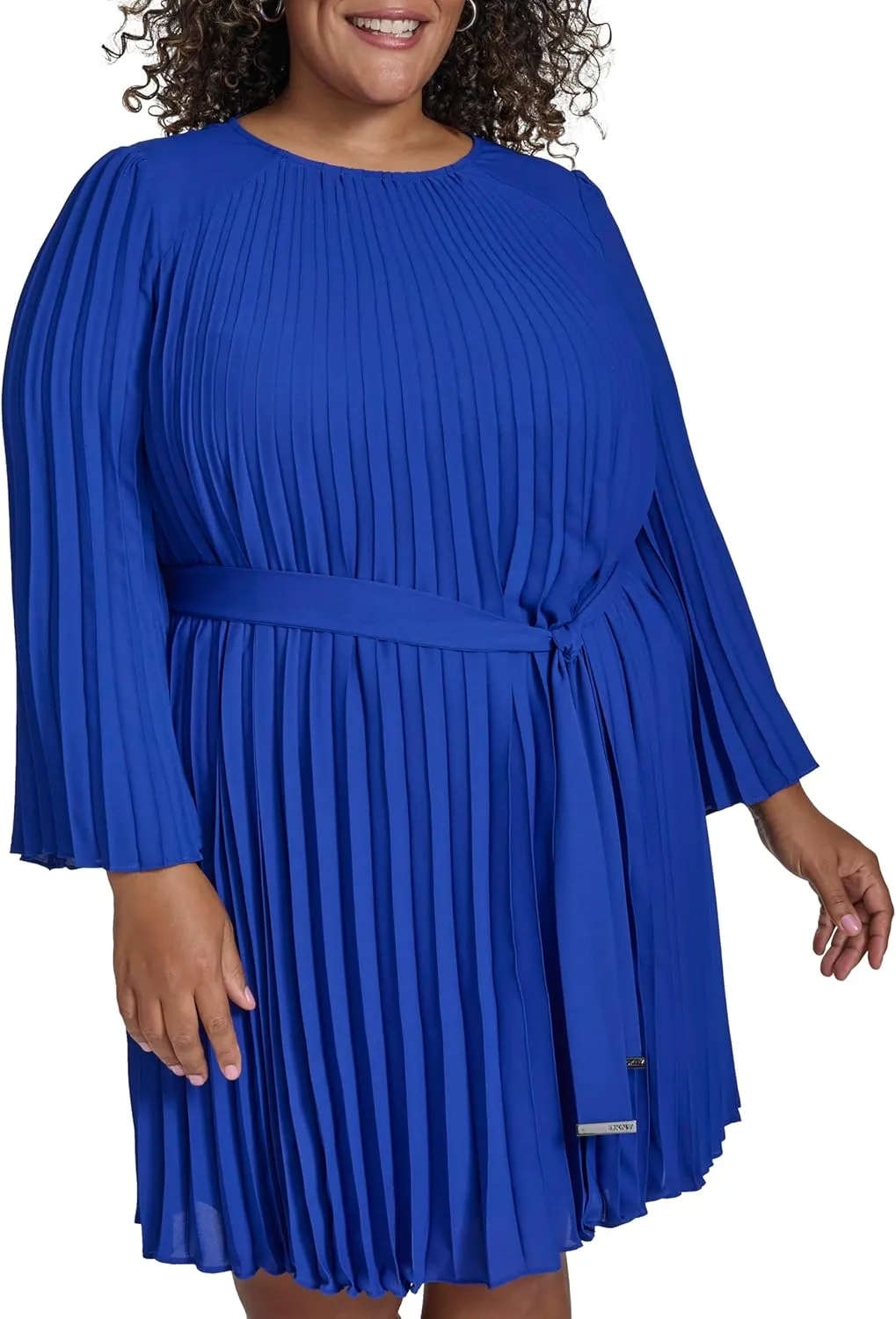DKNY Women's Long Sleeve Tie A-line Mini Dress