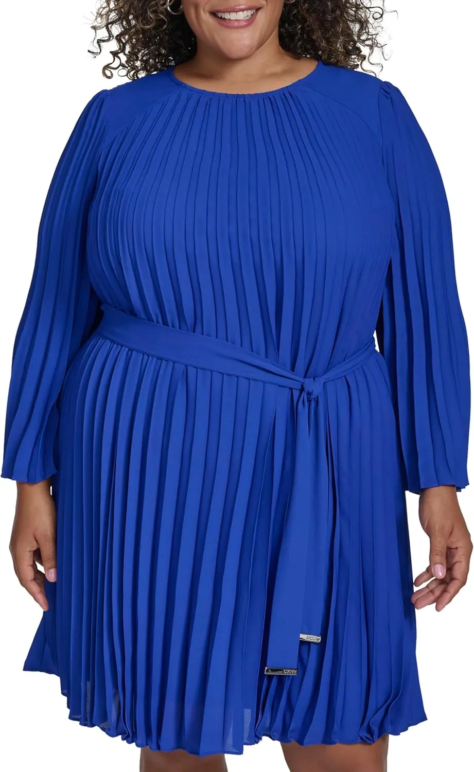 DKNY Women's Long Sleeve Tie A-line Mini Dress