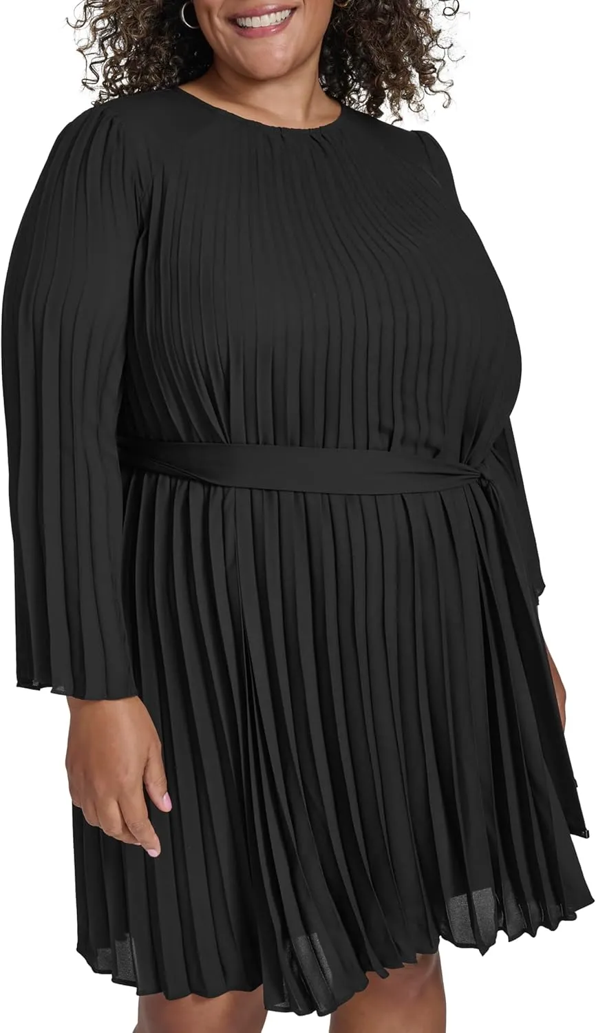 DKNY Women's Long Sleeve Tie A-line Mini Dress