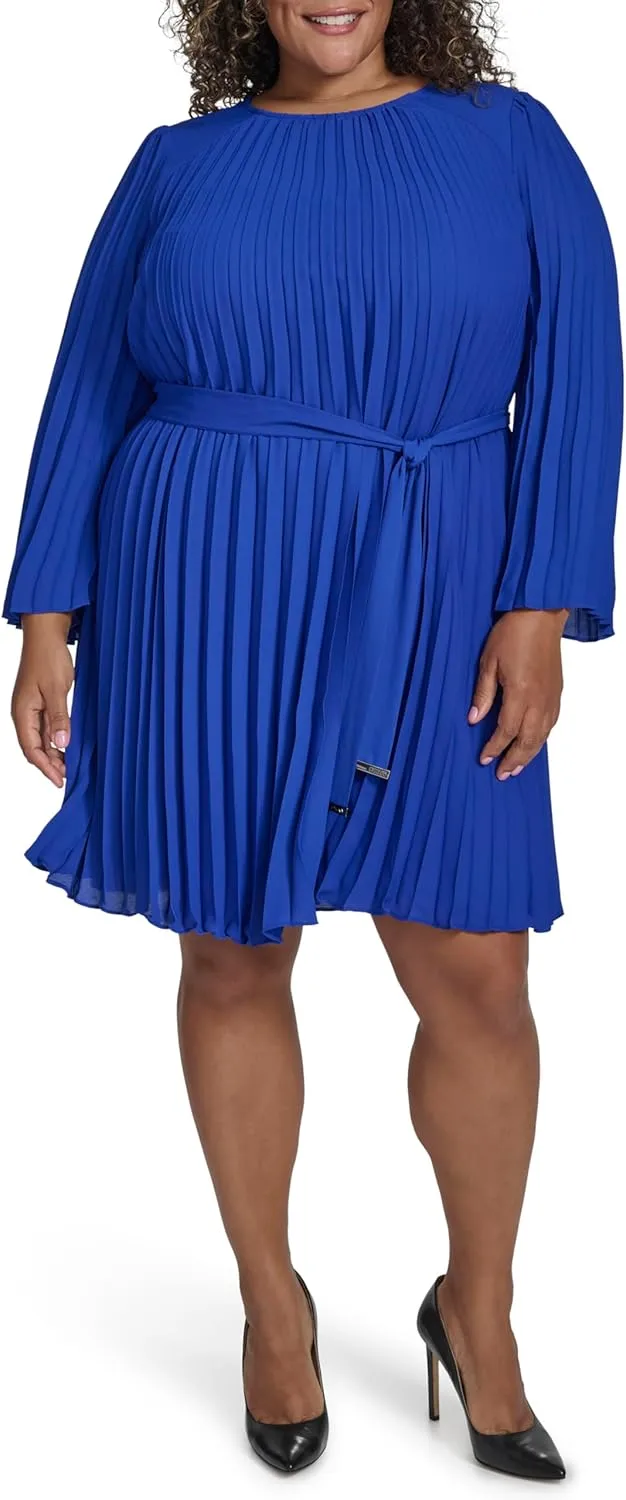 DKNY Women's Long Sleeve Tie A-line Mini Dress