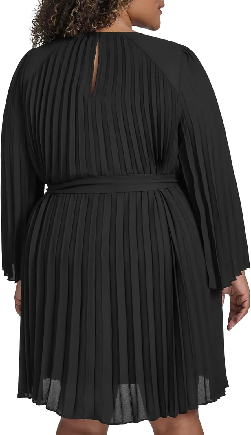 DKNY Women's Long Sleeve Tie A-line Mini Dress