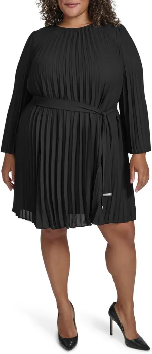 DKNY Women's Long Sleeve Tie A-line Mini Dress