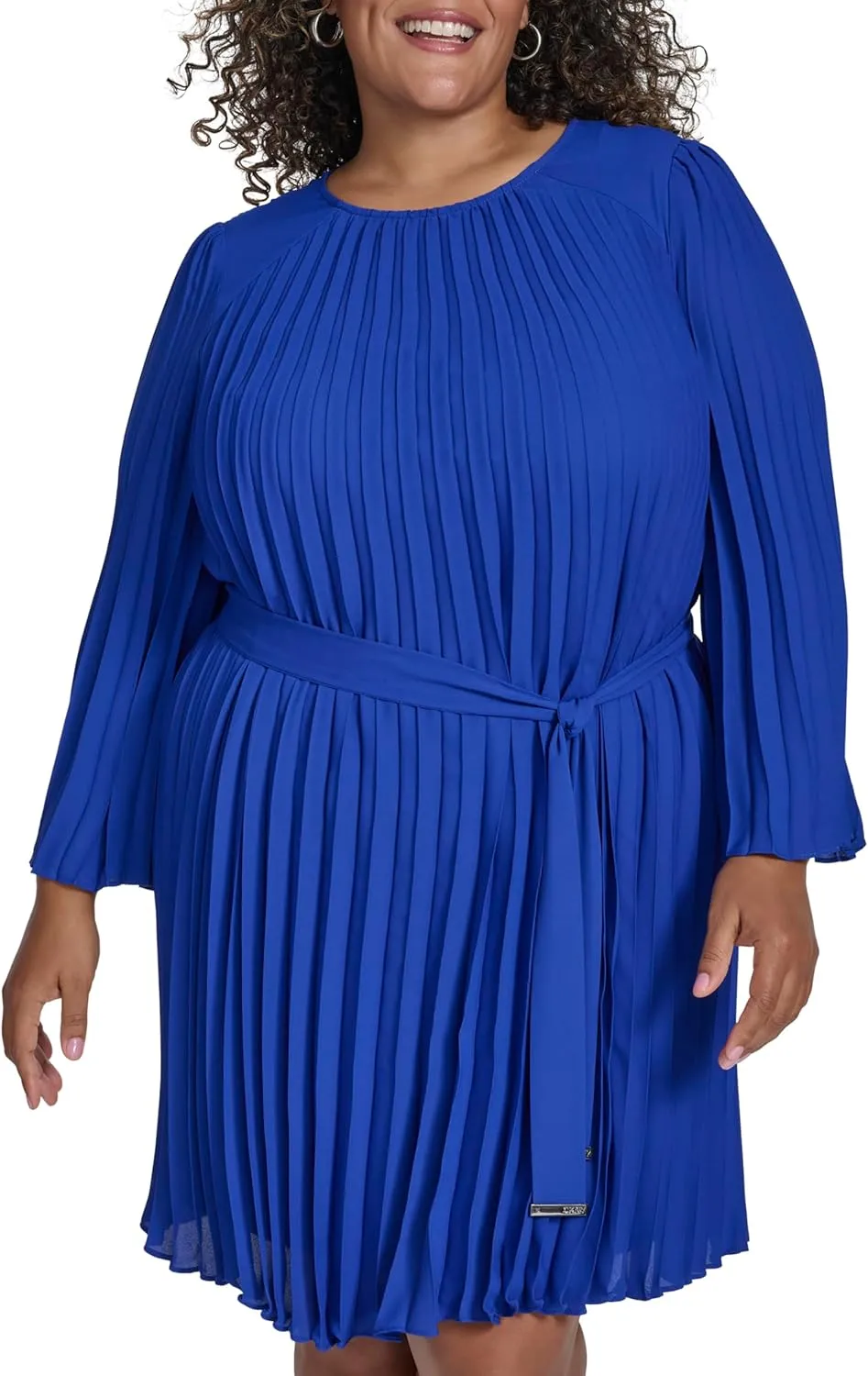 DKNY Women's Long Sleeve Tie A-line Mini Dress