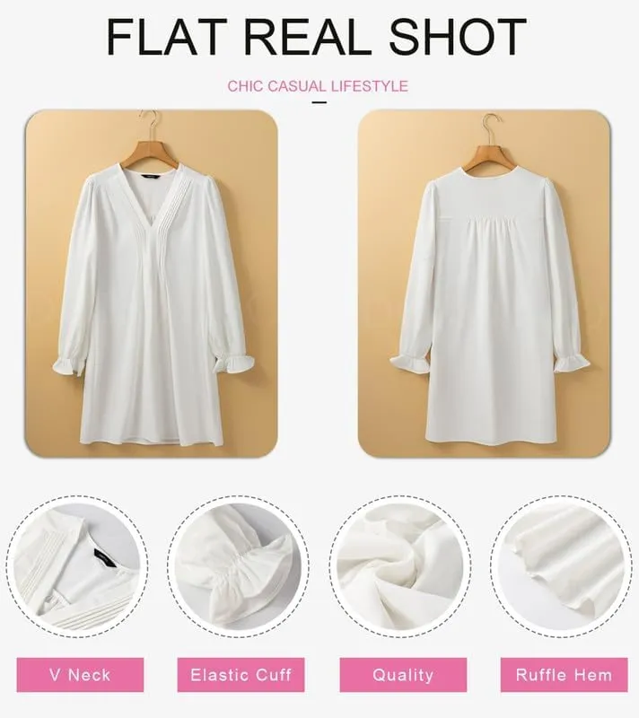 Dokotoo Womens Casual Dress A-Line Ruffle Sleeve V Neck Midi Dress 2025 Fashion Pleated Flowy Sundress Loose Shirt Dresses