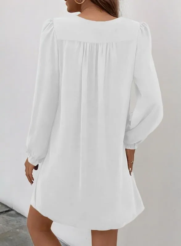 Dokotoo Womens Casual Dress A-Line Ruffle Sleeve V Neck Midi Dress 2025 Fashion Pleated Flowy Sundress Loose Shirt Dresses