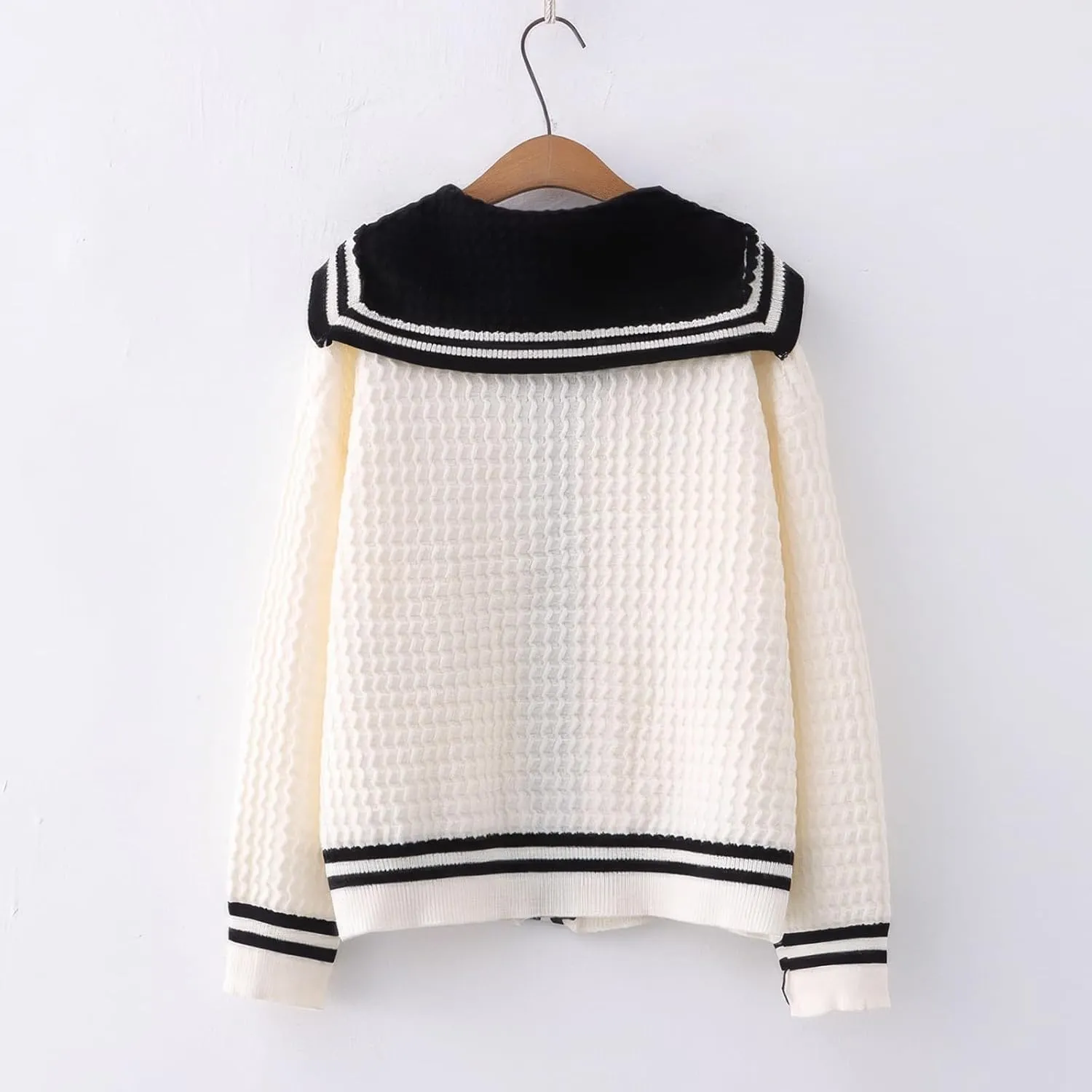 ebossy Womens Kawaii Cute Striped Cardigan Sailor Collar Long Sleeve Knit Sweater Coat JK School Uniform