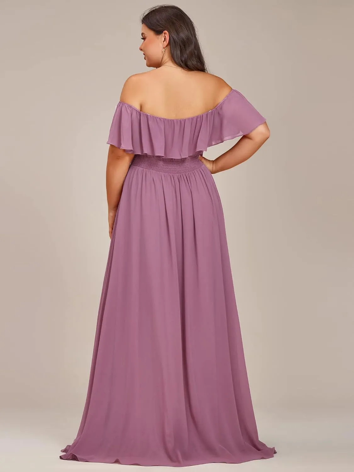 Ever-Pretty Plus Women's Off Shoulder Ruffle Sleeve High Low A Line Curve Long Bridesmaid Dresses 01736-DA
