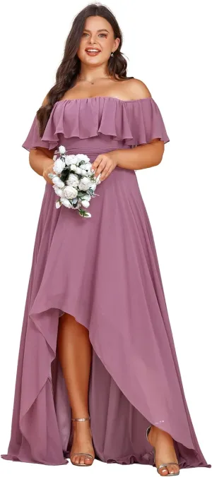 Ever-Pretty Plus Women's Off Shoulder Ruffle Sleeve High Low A Line Curve Long Bridesmaid Dresses 01736-DA