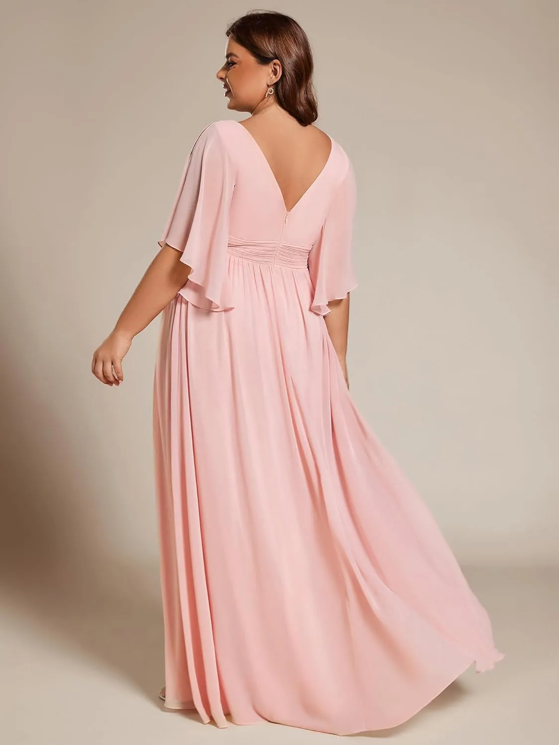 Ever-Pretty Plus Women's Plus Size V Neck Half Sleeves Slit A Line Floor Length Bridesmaid Dress 01886-DA