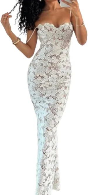 Fashion Evening Dress Sexy Lace Women's Dresses Hip-Wrapped Camisole Evening Dresses for Women Backless Slit Maxi Dress