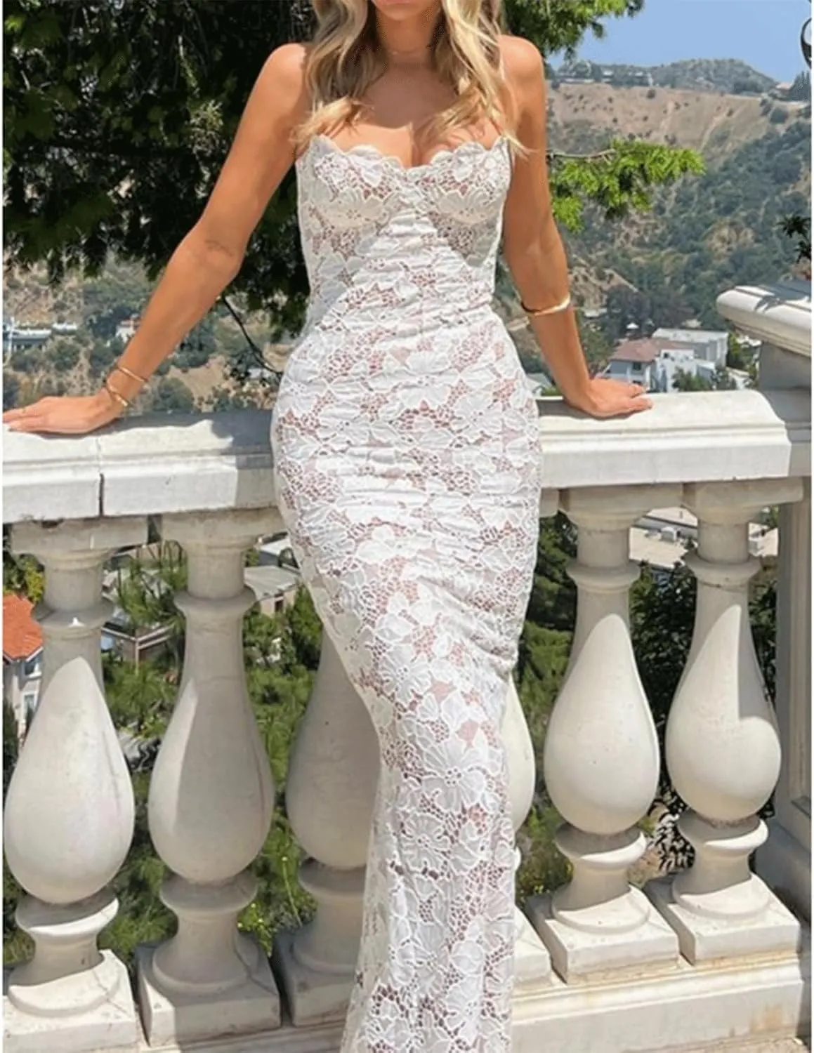Fashion Evening Dress Sexy Lace Women's Dresses Hip-Wrapped Camisole Evening Dresses for Women Backless Slit Maxi Dress