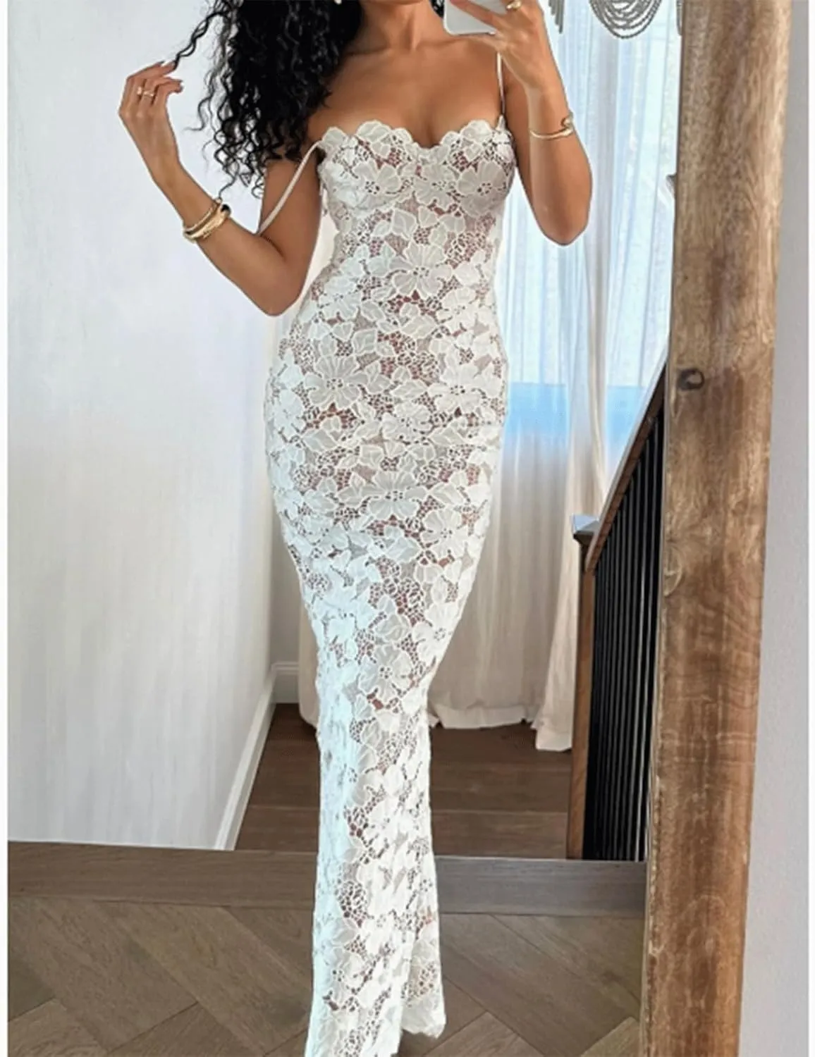 Fashion Evening Dress Sexy Lace Women's Dresses Hip-Wrapped Camisole Evening Dresses for Women Backless Slit Maxi Dress