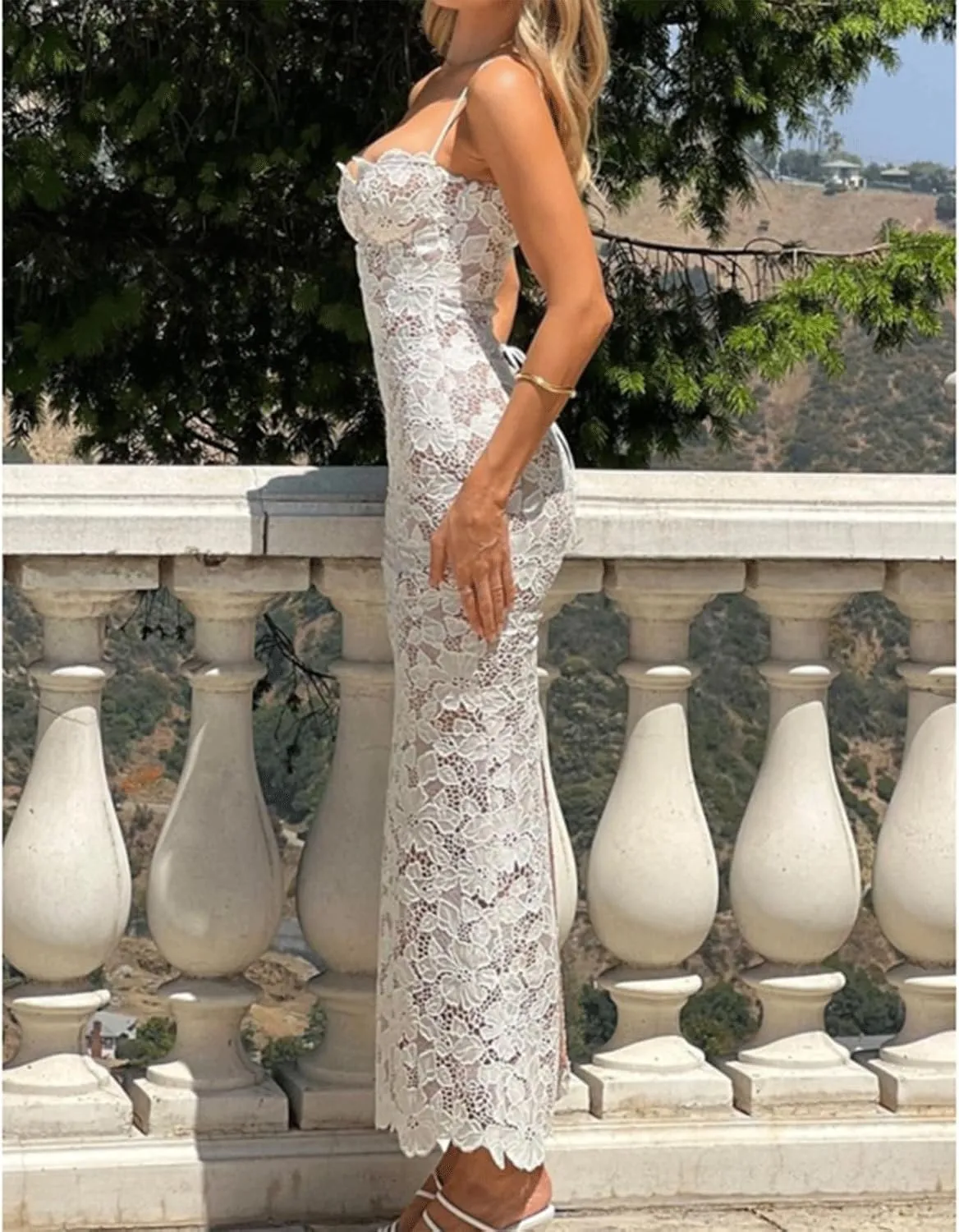 Fashion Evening Dress Sexy Lace Women's Dresses Hip-Wrapped Camisole Evening Dresses for Women Backless Slit Maxi Dress