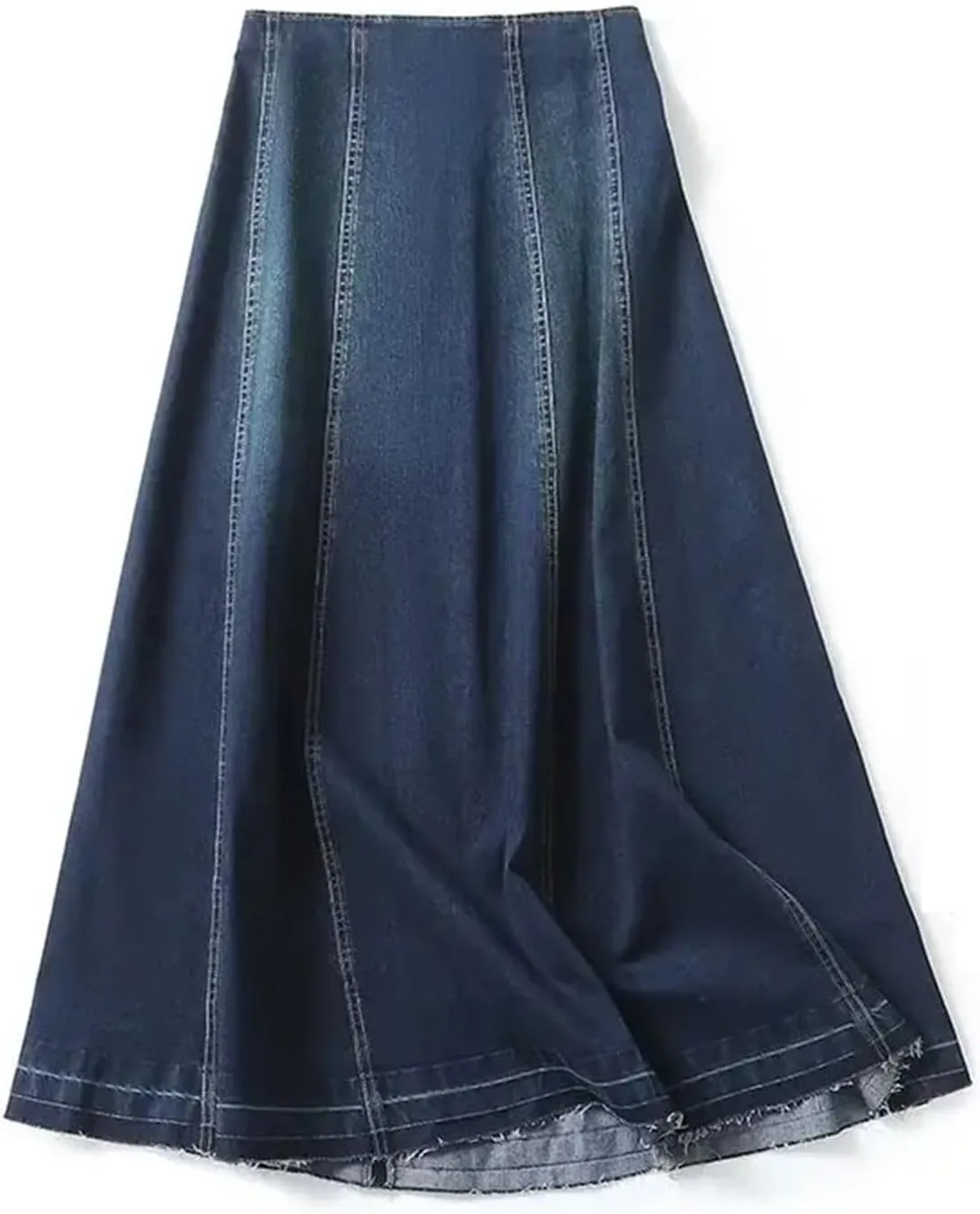 Fashion Ladies Vintage Denim Skirt Fitting High Waisted Patchwork Slim Midi Skirt Women