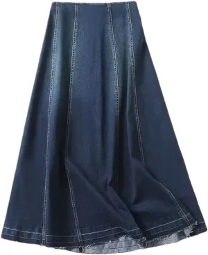 Fashion Ladies Vintage Denim Skirt Fitting High Waisted Patchwork Slim Midi Skirt Women