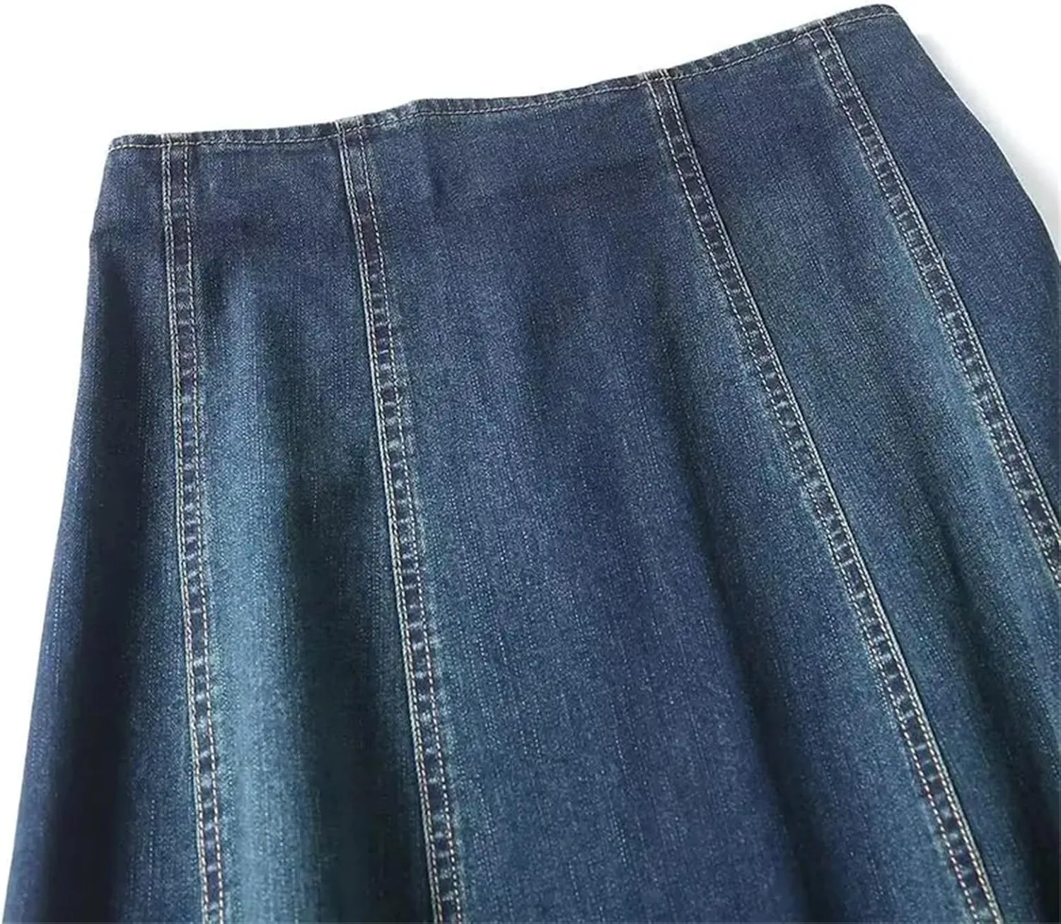 Fashion Ladies Vintage Denim Skirt Fitting High Waisted Patchwork Slim Midi Skirt Women