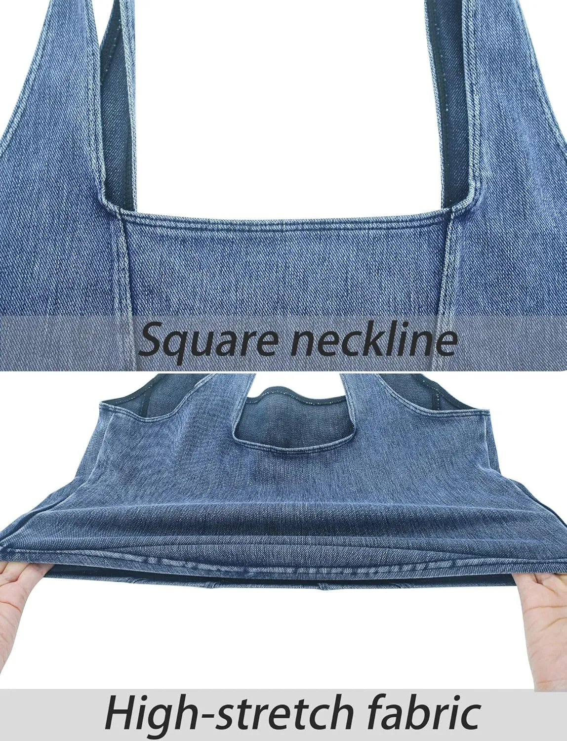 FEOYA Denim Corset Top for Women Square Neck Jean Crop Tank Tops Sleeveless Bustier Cami Cropped Shirt