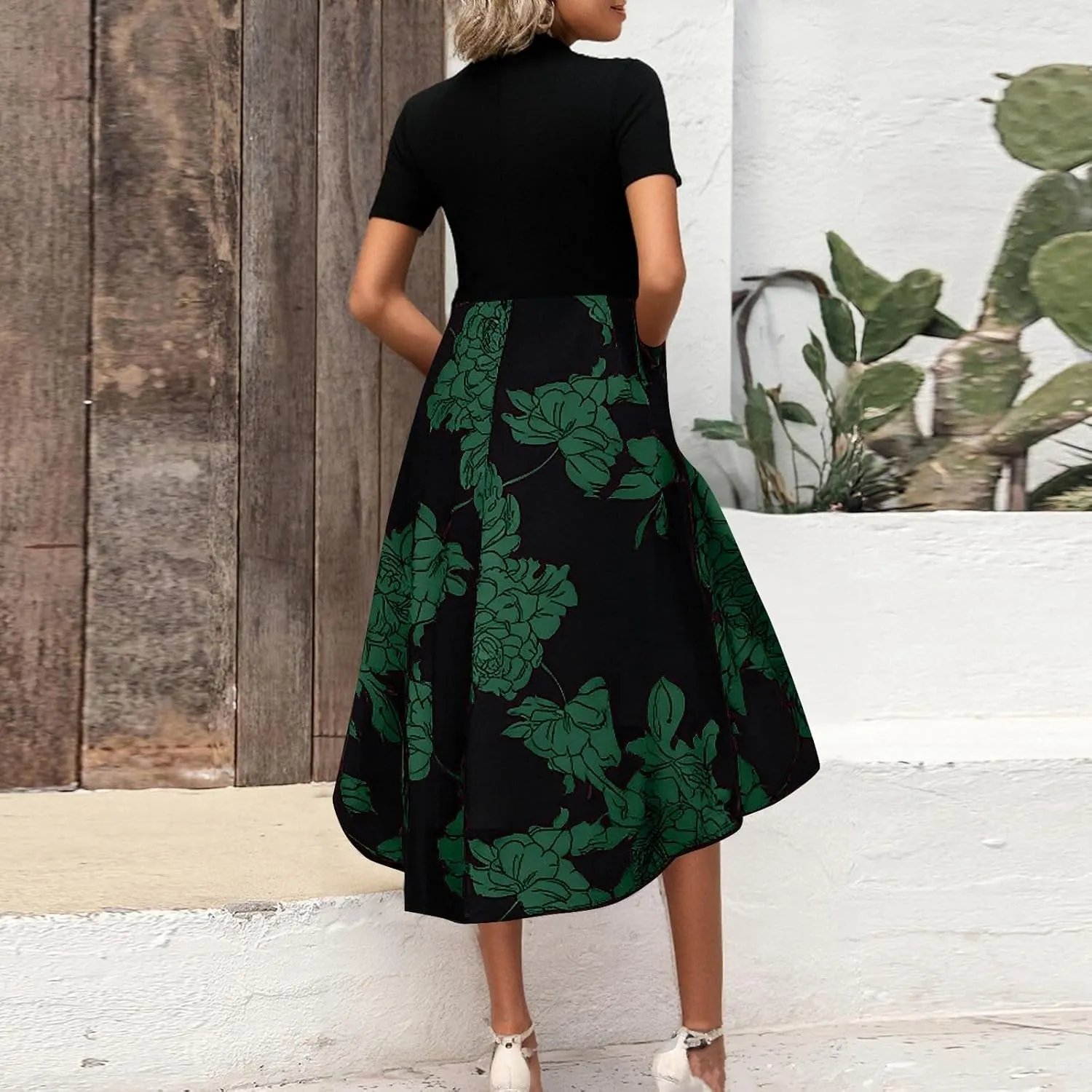 Floral Dress for Women Wedding Guest Summer Maxi Dresses Casual Flowy Short Sleeve Crewneck Cocktail Party Sundresses