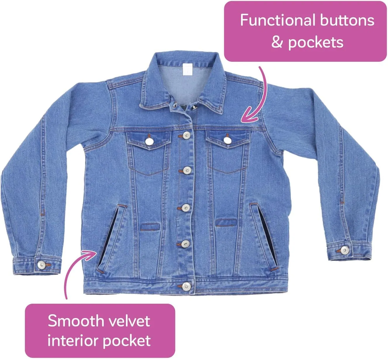 Fun and Function Weighted Denim Jacket - 2 lbs of Removable Weights - Sensory Clothing for Boys & Girls Ages 9 