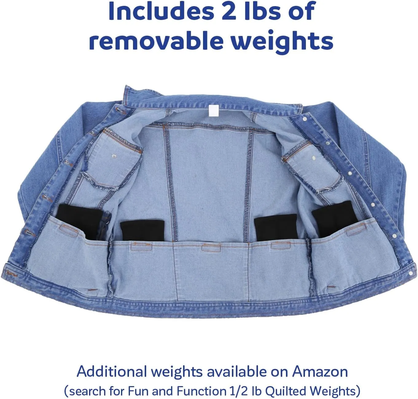 Fun and Function Weighted Denim Jacket - 2 lbs of Removable Weights - Sensory Clothing for Boys & Girls Ages 9 