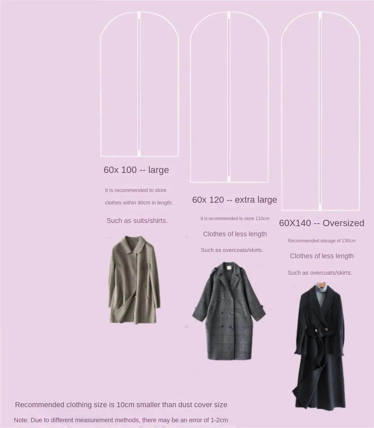 Garment Bag for Travel, 8pcs Hanging Garment Bag Gowns Garment Covers Clear Full Zipper Clothes Suit Bag Suit Luggage Bag (Color : A, Size : 60 * 140cm)