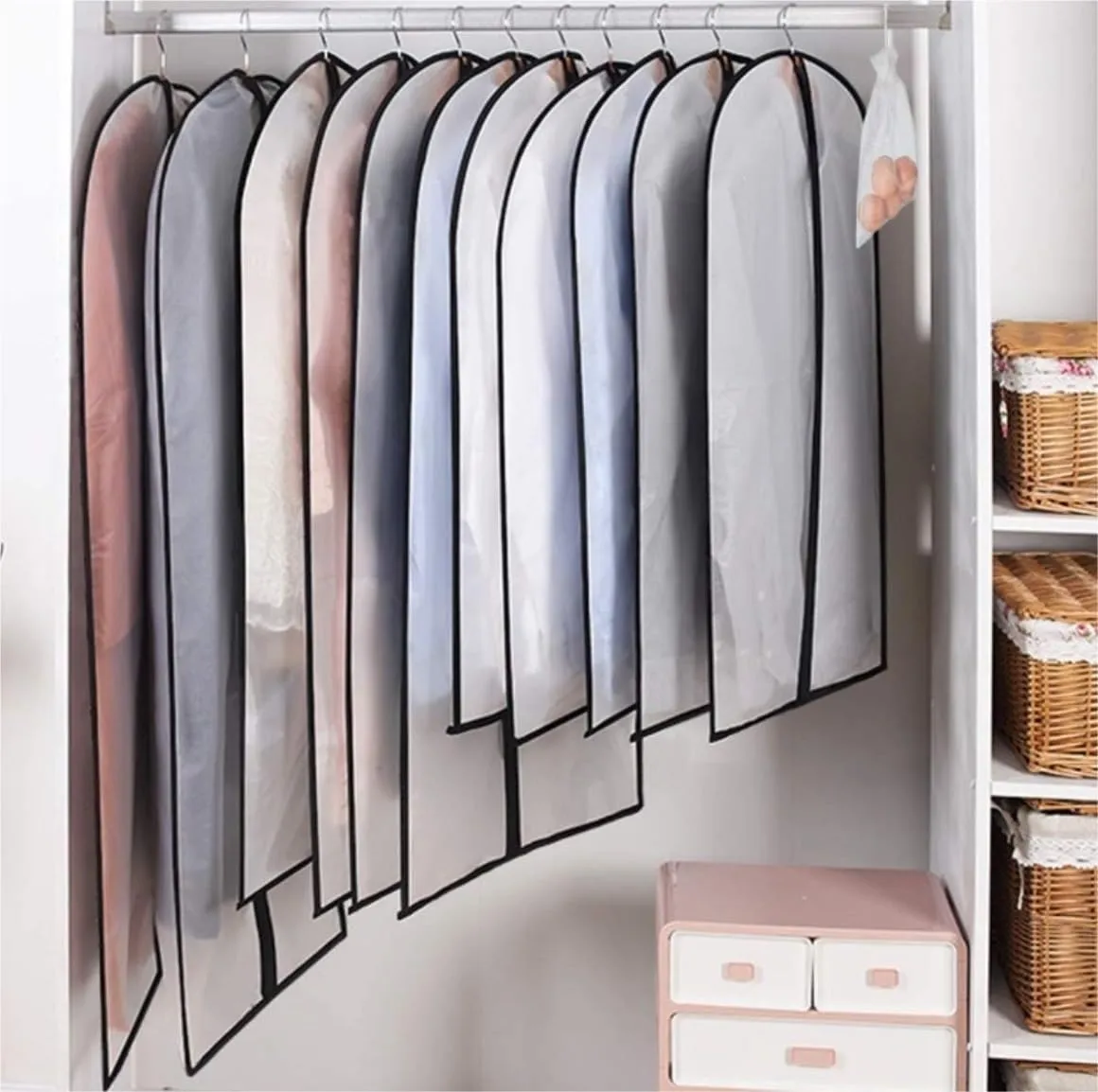 Garment Bag for Travel, 8pcs Hanging Garment Bag Gowns Garment Covers Clear Full Zipper Clothes Suit Bag Suit Luggage Bag (Color : A, Size : 60 * 140cm)
