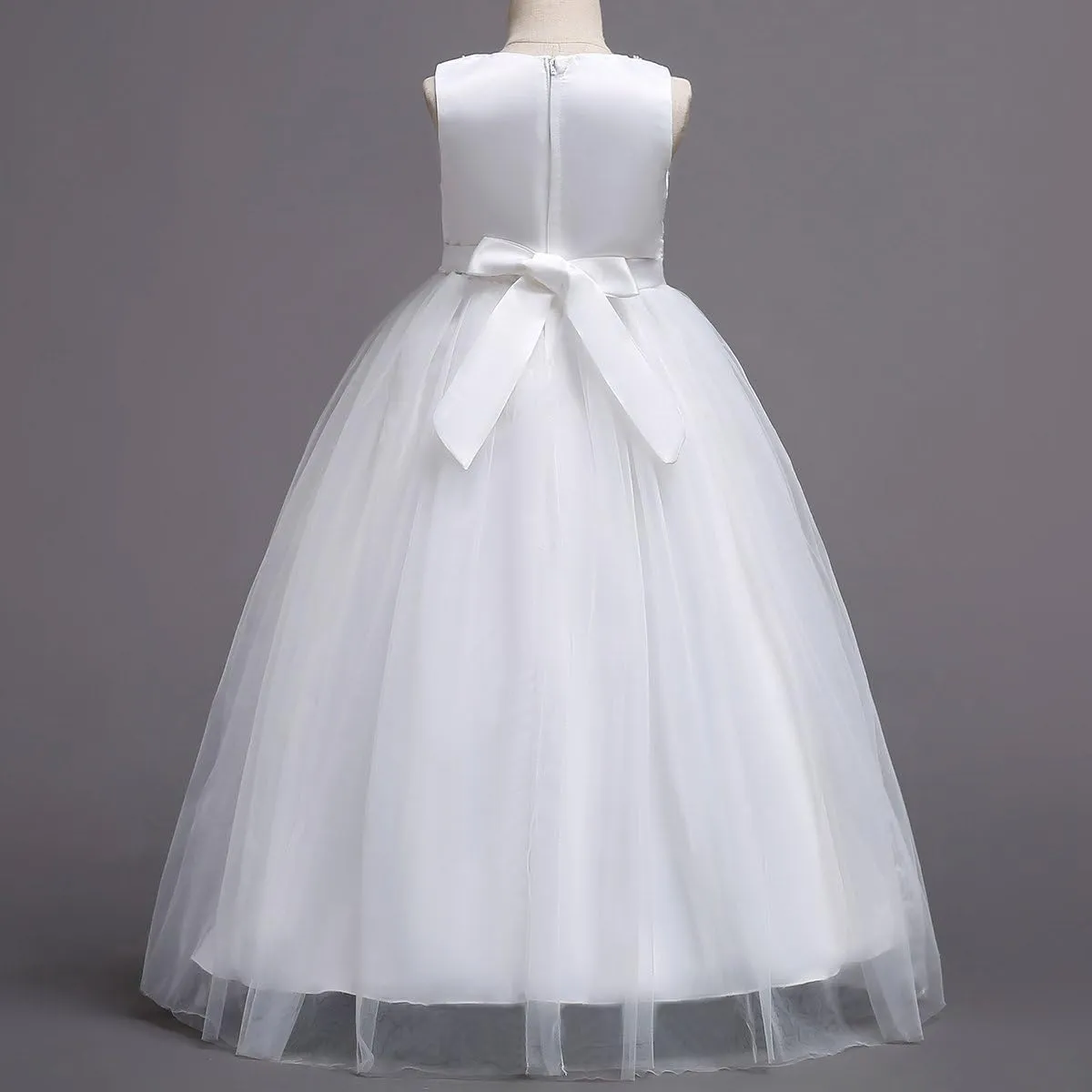 Girls Princess Tulle Lace Flower Pageant Dress Puffy Floor Length Wedding Bridesmaid Dress Party Tutu Maxi Gown