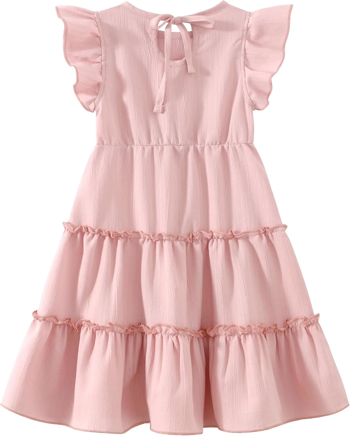 Girls Summer Dresses Tiered Crinkle Flowy Ruffle Sleeve A-Line Swing Backless Bow Lace-up Dress Size 4-12 Years
