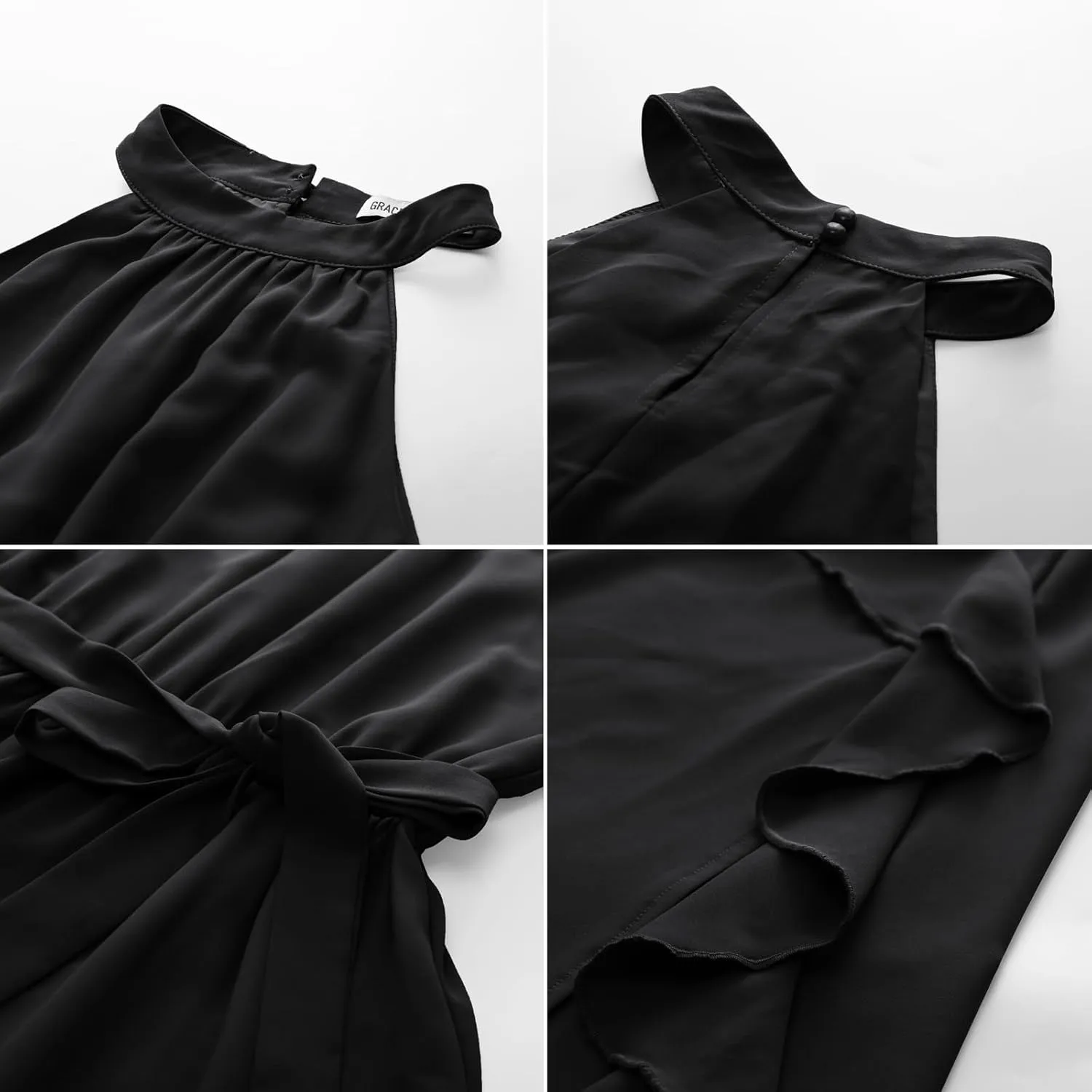 GRACE KARIN Women's 2024 Summer Sleeveless Halter Neck Ruffle Hem Split Flowy Swing Long Midi Dress with Belt