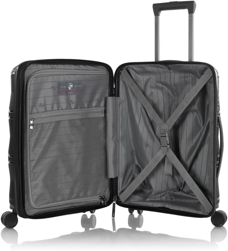 Heys Milos Durable and lightweight luggage, made with Duraflex impact-resistant material, TSA Combination Lock, Dual Spinner Wheels, and Expandable, Black, 21-Inch Carry-On