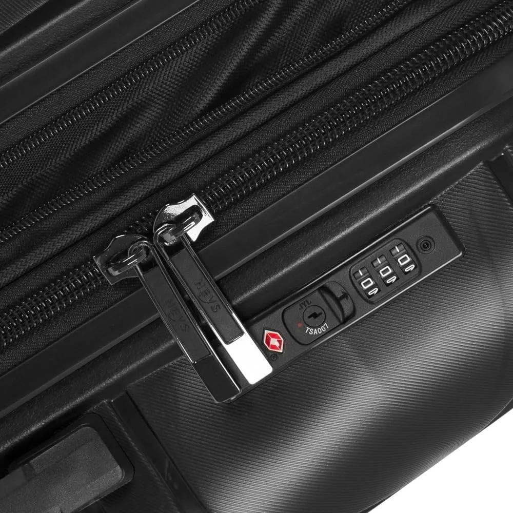 Heys Milos Durable and lightweight luggage, made with Duraflex impact-resistant material, TSA Combination Lock, Dual Spinner Wheels, and Expandable, Black, 21-Inch Carry-On