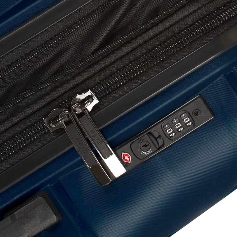 Heys Milos Durable and lightweight luggage, made with Duraflex impact-resistant material, TSA Combination Lock, Dual Spinner Wheels, and Expandable, Navy, 21-Inch Carry-On