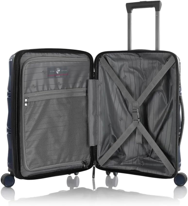 Heys Milos Durable and lightweight luggage, made with Duraflex impact-resistant material, TSA Combination Lock, Dual Spinner Wheels, and Expandable, Navy, 21-Inch Carry-On