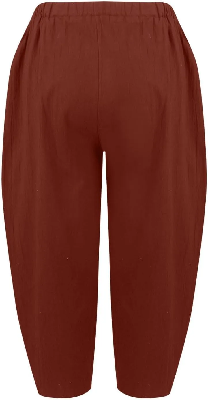 High Waist Baggy Cargo Linen Pants Women Pocket Fashion Casual Straight Wide Leg Y2K Cargo Pants Baggy Pant Plus Size