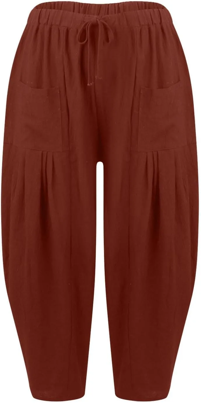 High Waist Baggy Cargo Linen Pants Women Pocket Fashion Casual Straight Wide Leg Y2K Cargo Pants Baggy Pant Plus Size